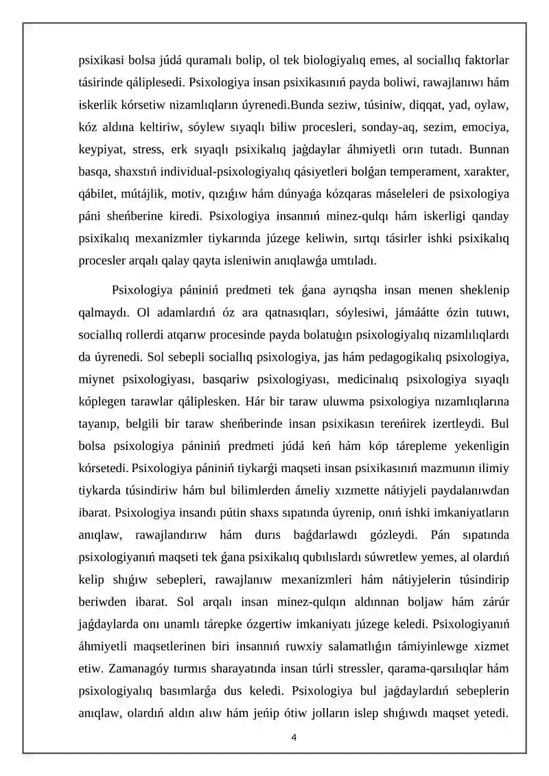 Psixologiya pániniń predmeti hám rawajlanıw tariyxı 4
