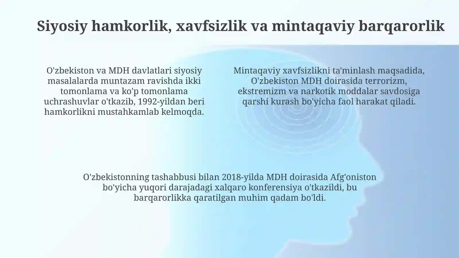 Oʻzbekistonning Markaziy osiyoda MDH davlatlari bilan keng qamrovli hamkorligi 4