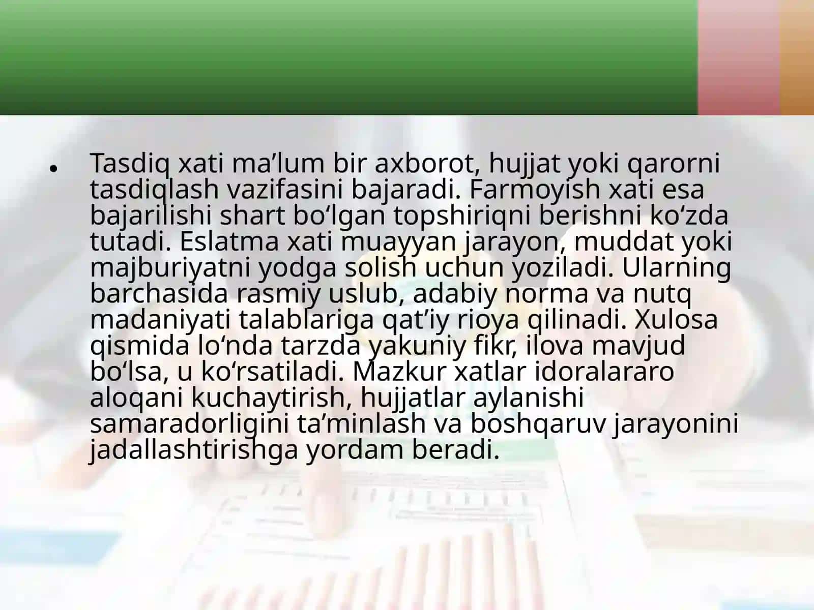 Tasdiq xati, farmoyish xati, eslatma xatini yozish tartibi 4