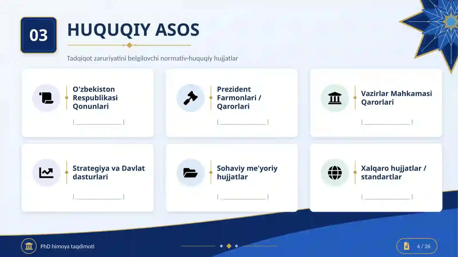 PhD Dissertatsiyasi seminari va himoyasi uchun premium universal taqdimot shabloni 4
