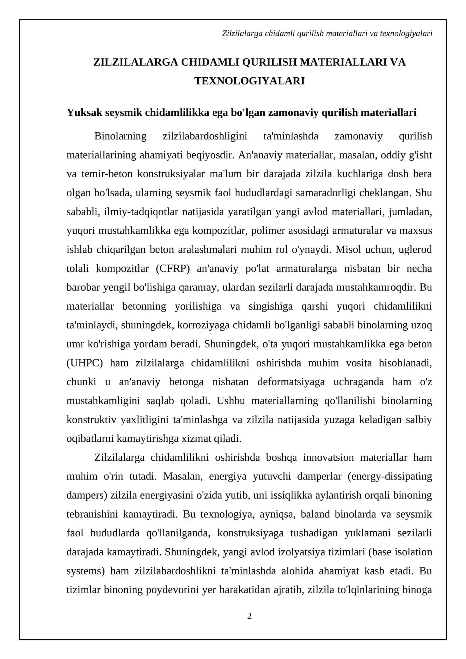 Zilzilalarga chidamli qurilish materiallari va texnologiyalari 4