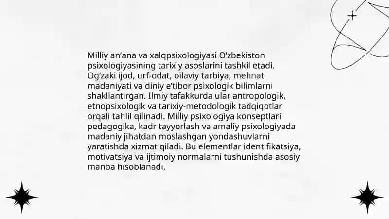 O‘ZBEKISTONDA PSIXOLOGIYA FANINING RIVOJLANISH TARIXI ma'ruza taqdimoti 4