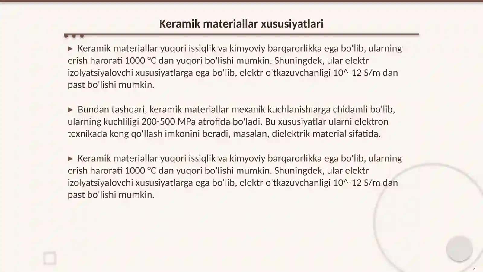Elektron texnika materiallari va elementlari fani Keramik materiallar 4