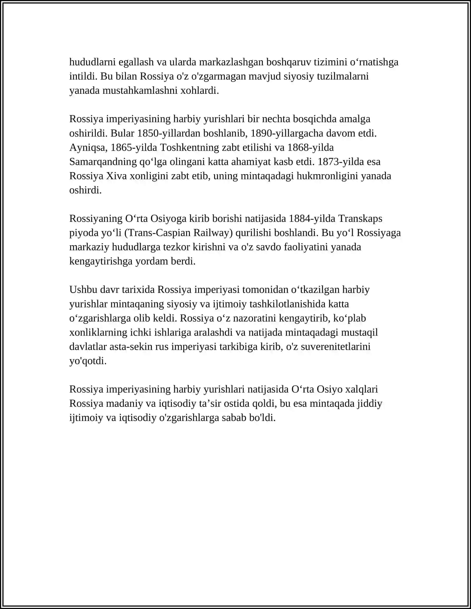 ROSSIYA IMPERIYASINING O'RTA OSIYOGA HARBIY YURISHI 4