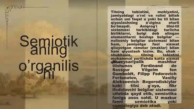 TIL BELGILAR SISTEMASI SIFATIDA. SEMIOTIKA VA LINGVOSEMIOTIKA. TIL SATHLARI BIRLIKLARI. 4