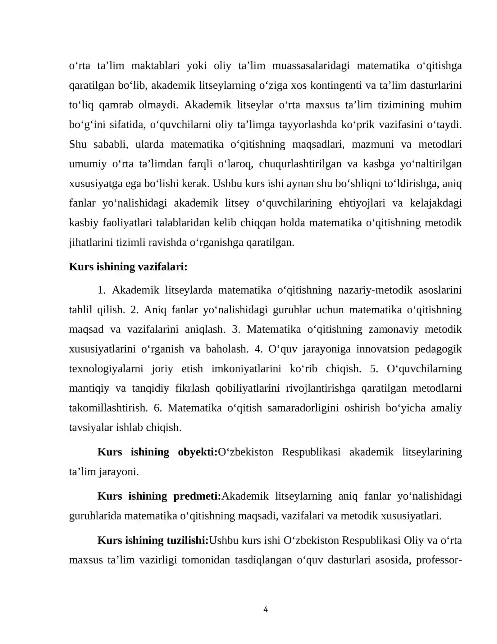 AKADEMIK LITSEYLARNING ANIQ FANLAR YO‘NALISHIDAGI GURUHLARIDA MATEMATIKA O'QITISHNING MAQSADI, VAZIFALARI VA METODIK XUSUSIYATLARI 4