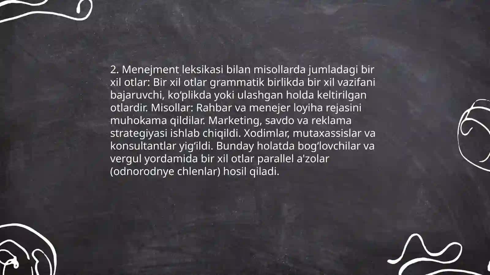 Menejmentga kirish va jumladagi bir xil a'zolar tushunchasi 4