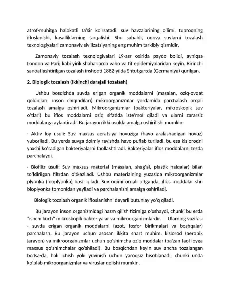Oqova suvlarni tozalashning texnologiyasi 4