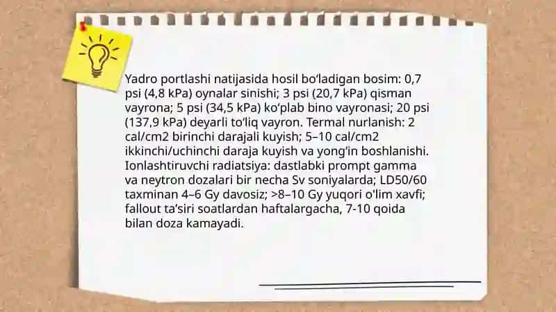 Ommaviy qirgʻin qurollarining shikastlovchi omillari va ulardan himoyalanish 4