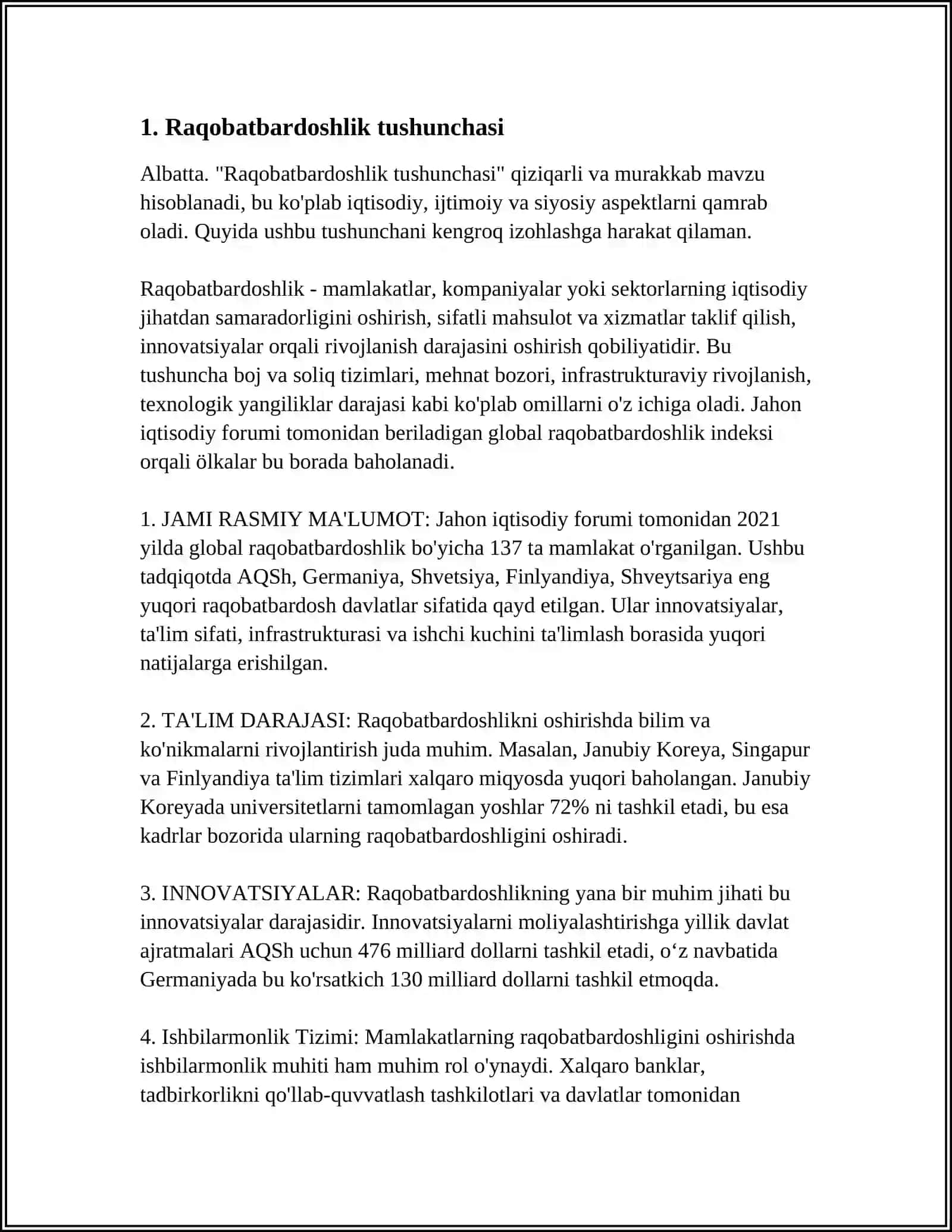 IQTISODIYOTNING RAQOBATBARDOSHLIGINI OSHIRISH IQTISODIY XAVFSIZLIKNI TAMINLASH OMILI 4