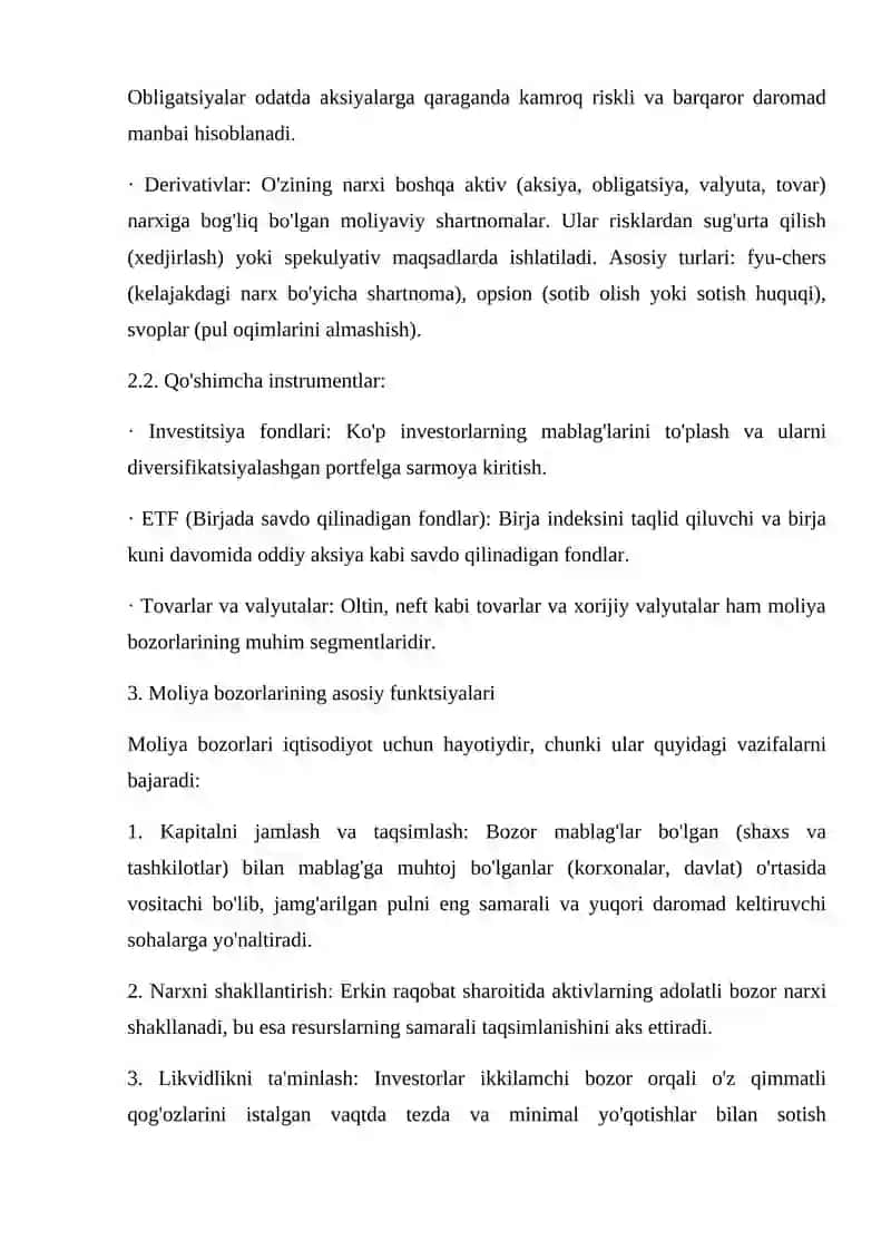 Moliya Bozorlari va Qimmatli Qog'ozlarning Rivojlanishi 4