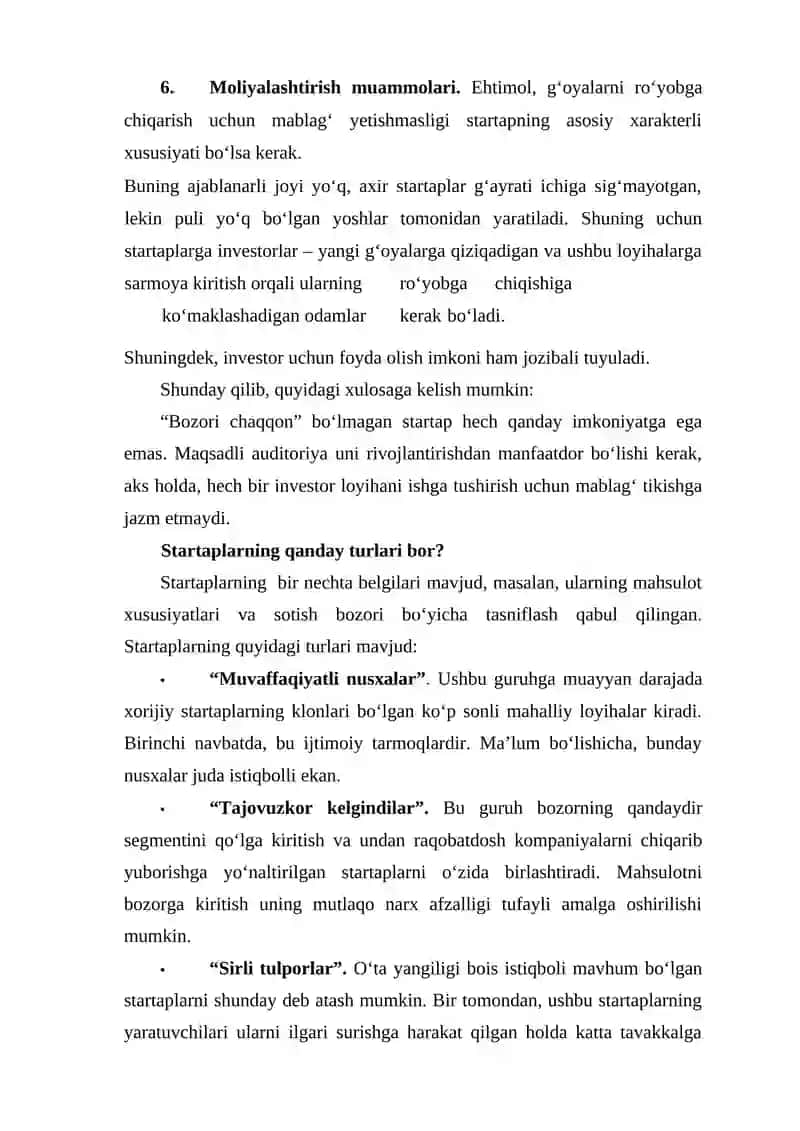 STARTAPLARNI MOLIYALASHTIRISH REJA 4