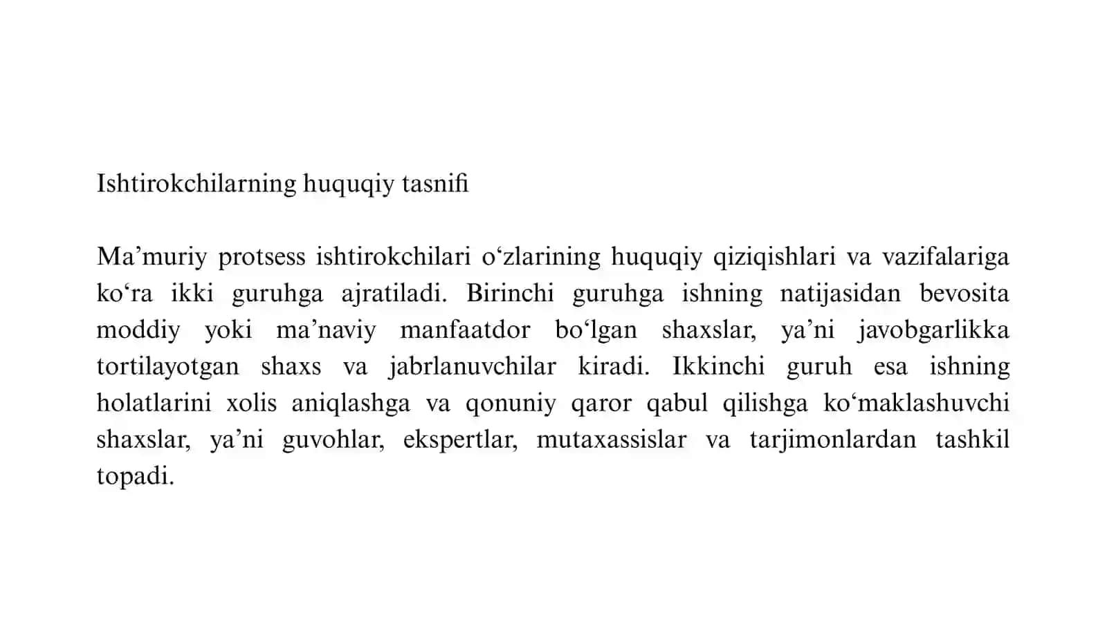 Ma'muriy huquqbuzarliklar boʻyicha ish yuritishda qatnashuvchi shaxslar 4
