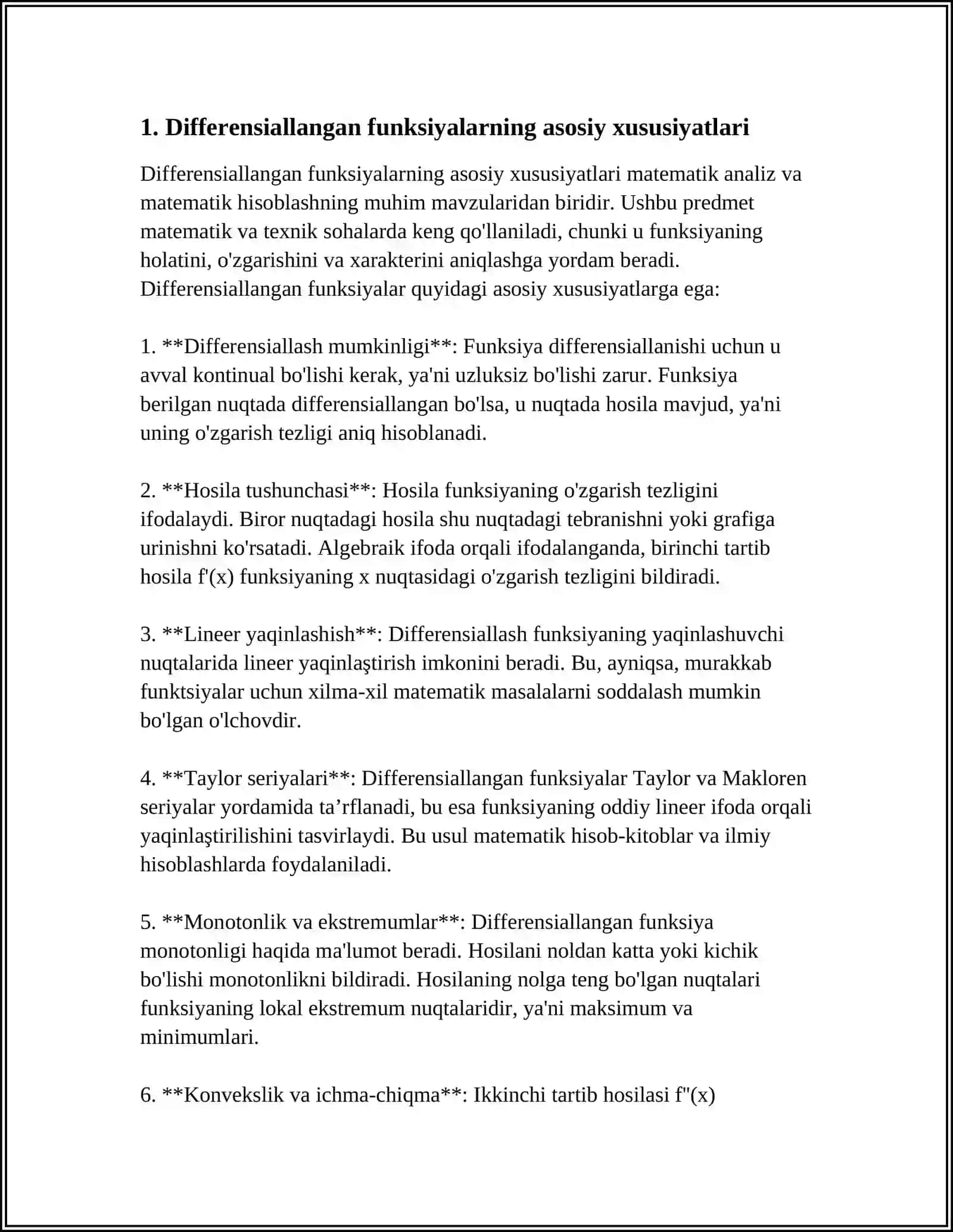 DIFERENSIALLANUVCHI FUNKSIYALAR HAQIDA BAZI BIR TEOREMALAR.EGRI CHIZIQQA URINMA VA NORMAL TENGLAMASI. LOPITAL QOIDASI 4