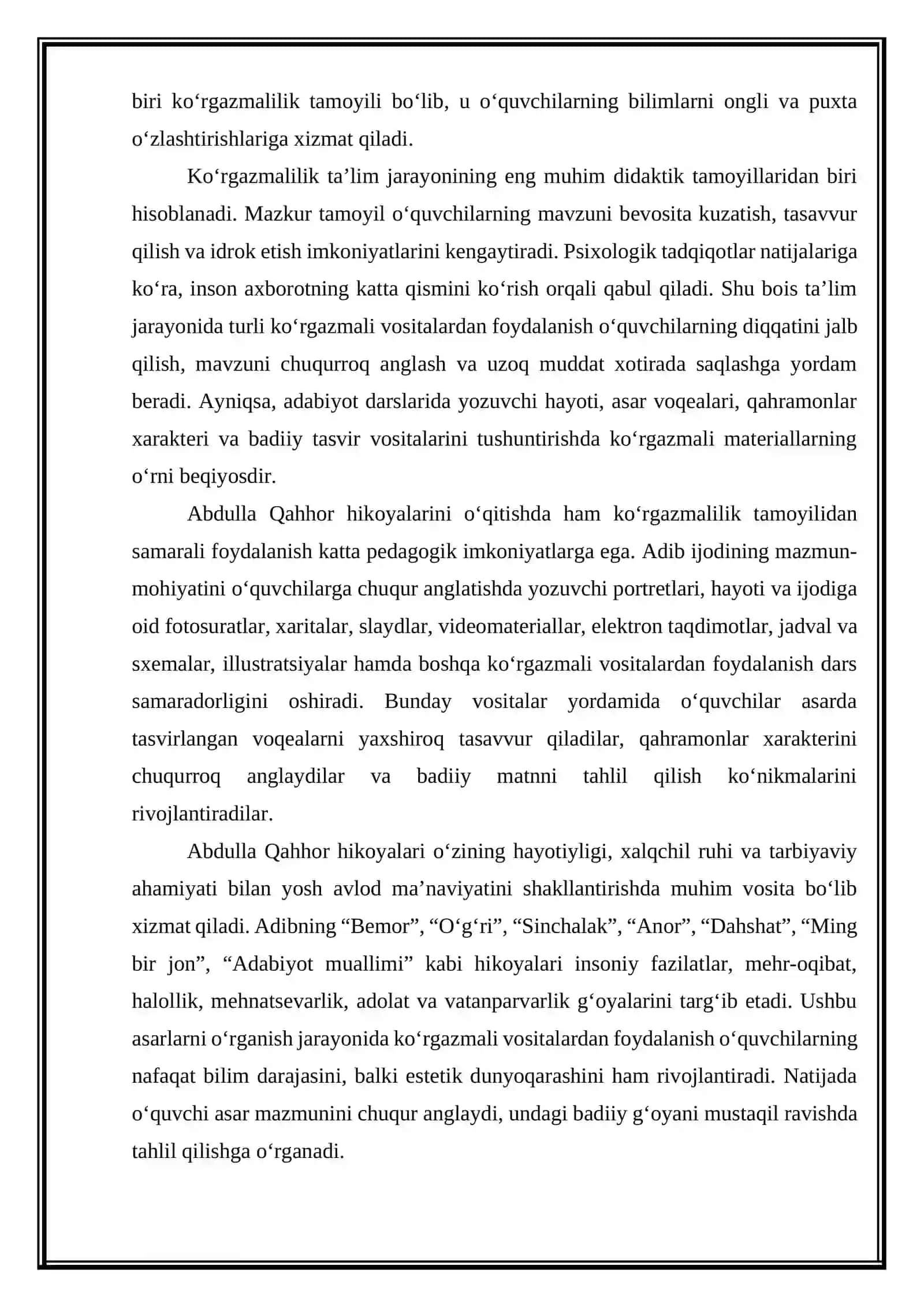 Abdulla Qahhor hikoyalarini ko‘rgazmalilik asosida o‘rganish 4