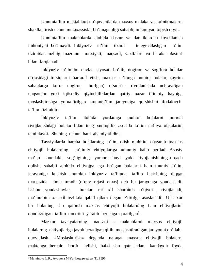 O’ZBEKISTON RESPUBLIKASIDA INKLYUZIV TA’LIMNI QO‘LLAB – QUVVATLASHNING HUQUQIY ASOSLARI VA AMALIY TAJRIBALAR 4