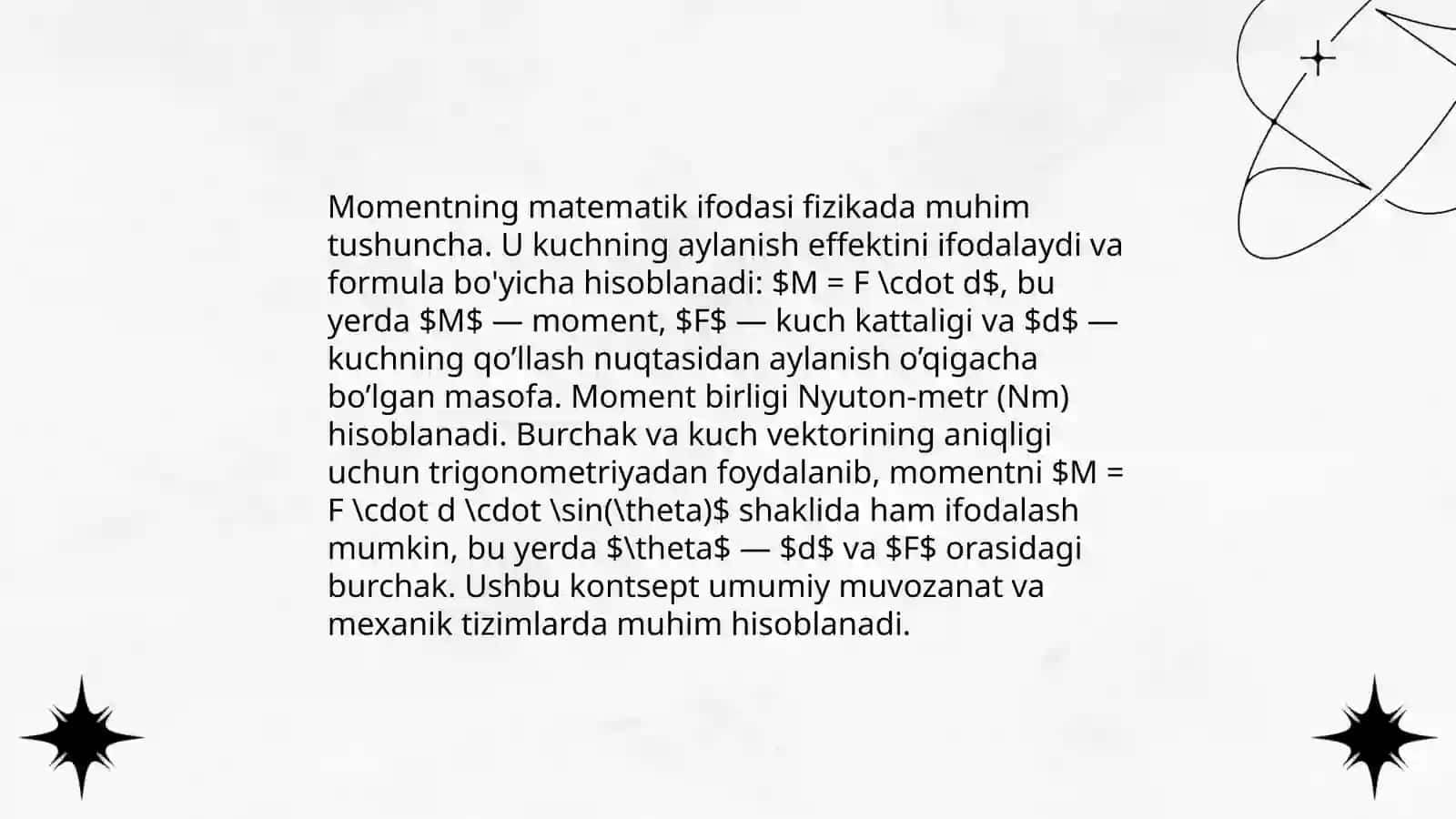 Kuchning oqqa nisbati momenti 4