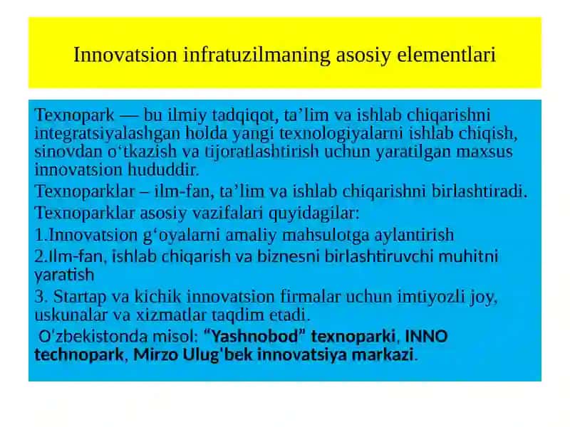 Innovatsion faoliyat infratuzilmasini tashkiliy -iqtisodiy mexanizmlari 4