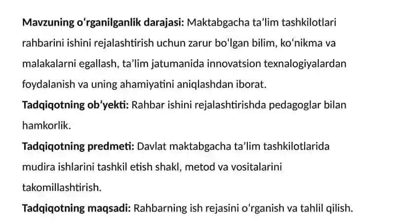 Maktabgacha ta'lim tashkiloti rahbarining ish rejasi 4