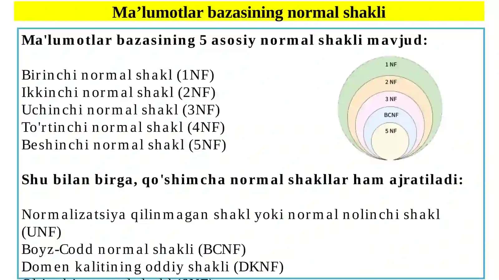 Relyatsion ma’lumotlar bazasi normallashtirish 4