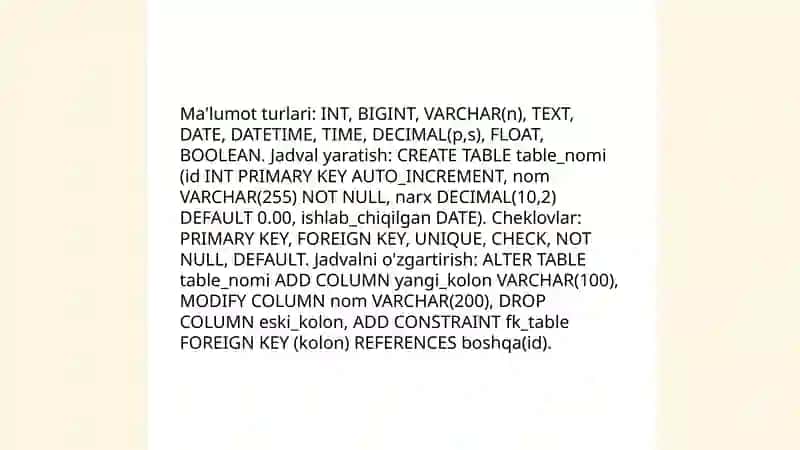 SQL asoslari va terminologiya 4