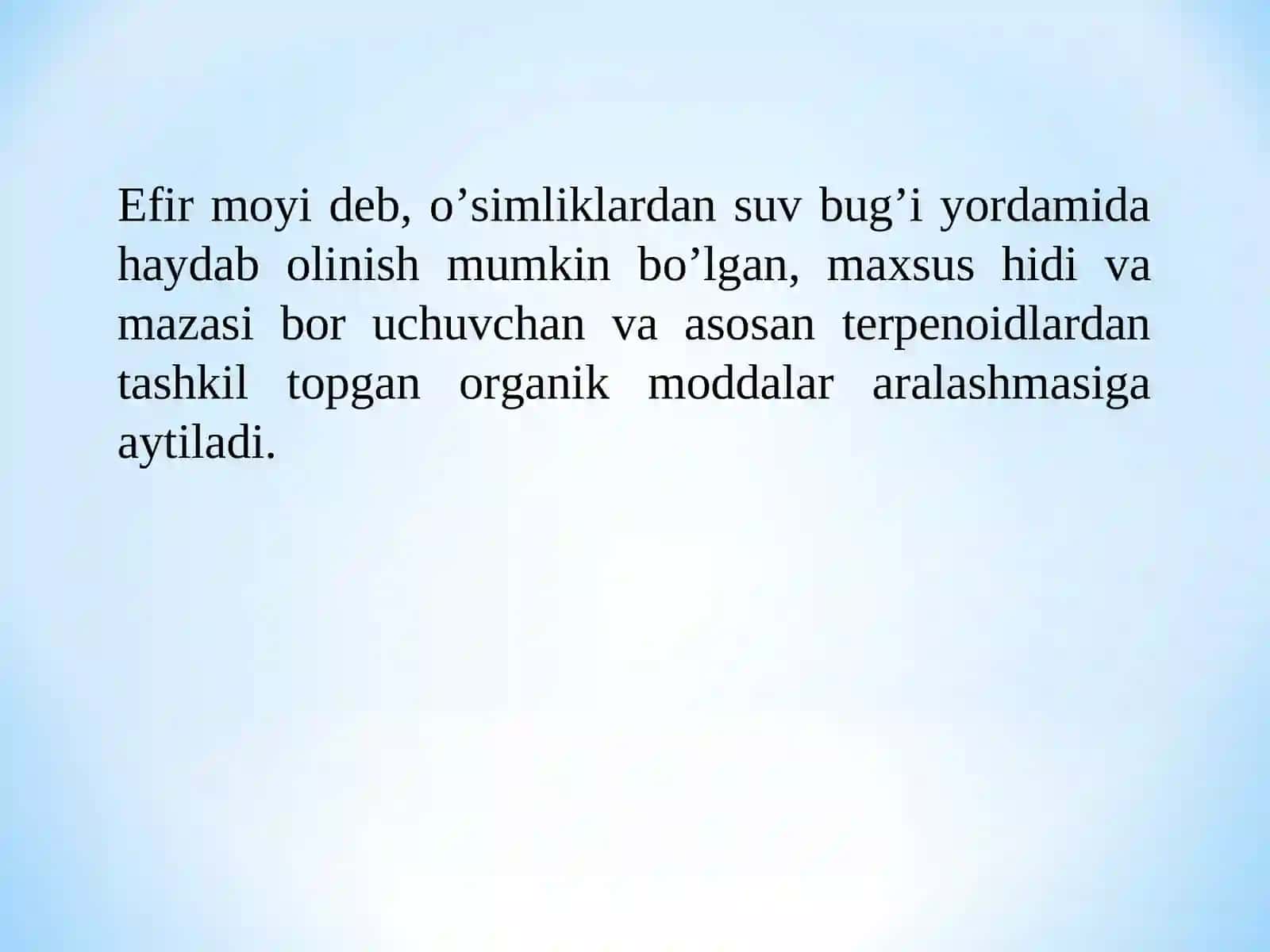 TARKIBIDA EFIR MOYLAR BO‘LGAN DORIVOR O‘SIMLIKLAR XOM ASHYOSINI STANDARTLASHVA SERTFIKATLASH 4