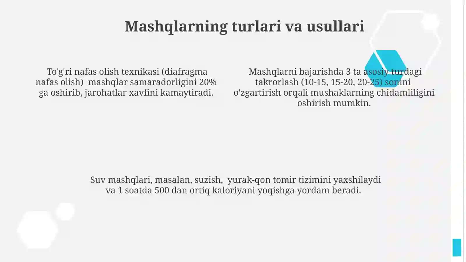 MTTda jismoniy mashqlar va chiniqtirish tadbirlari 4