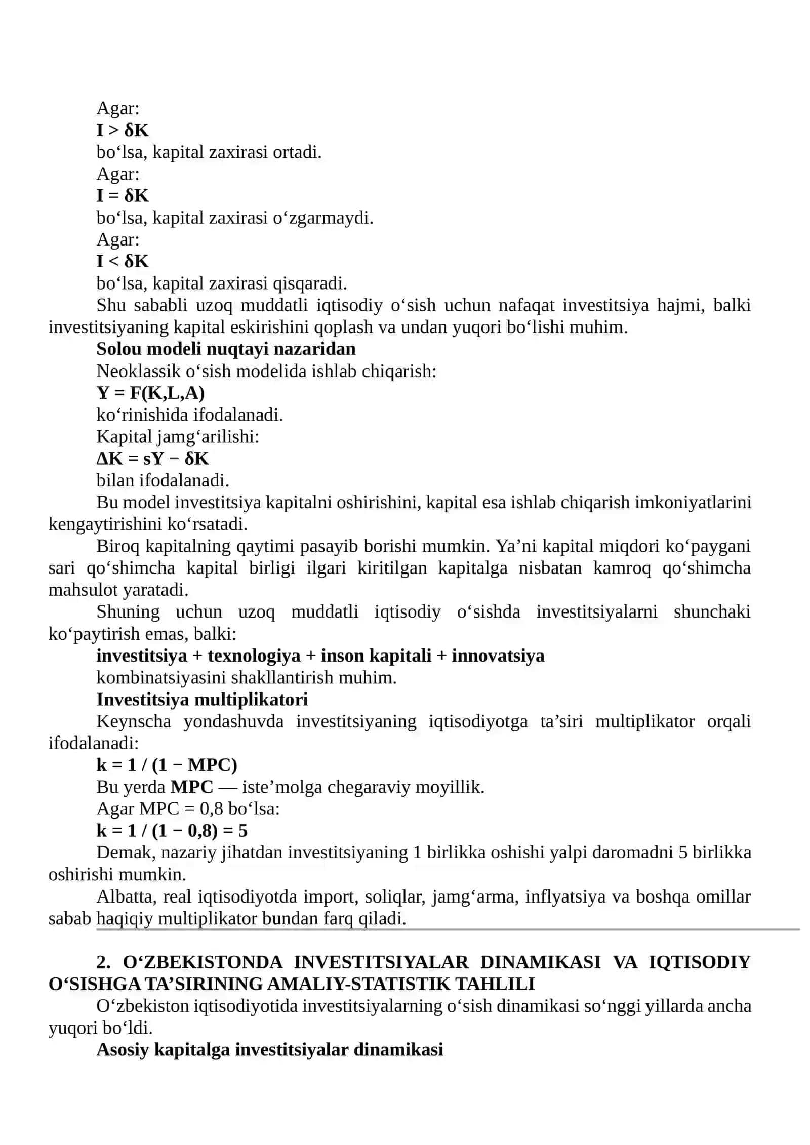 INVESTITSIYALAR VA KAPITAL JAMG‘ARILISHINING IQTISODIY O‘SISHGA TA’SIRI BO‘YICHA AMALIY TAHLIL 4