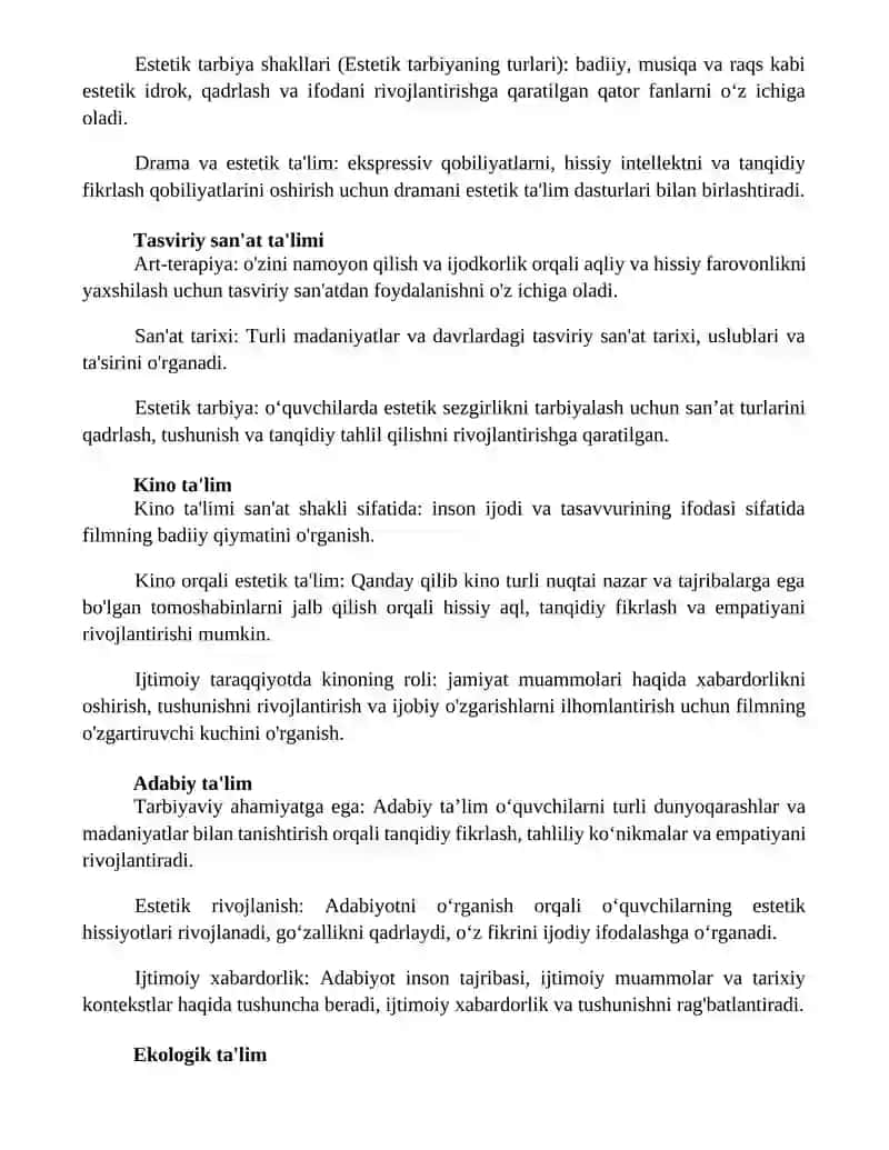 Estetik Tarbiyaning Turlari 4