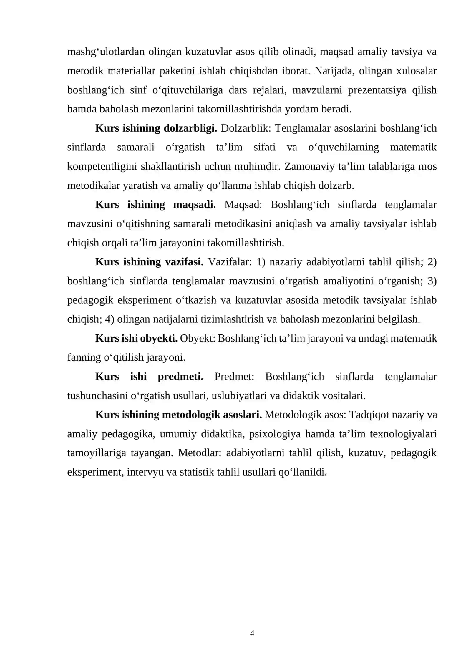 Boshlangʻich sinflarda tenglamalarni oʻrgatish kurs ishi 4