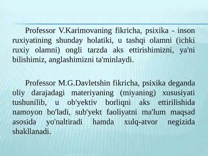 Psixologiya fanining predmeti, rivojlanish tarixi, sohalari va tadqiqot metodlari. 4