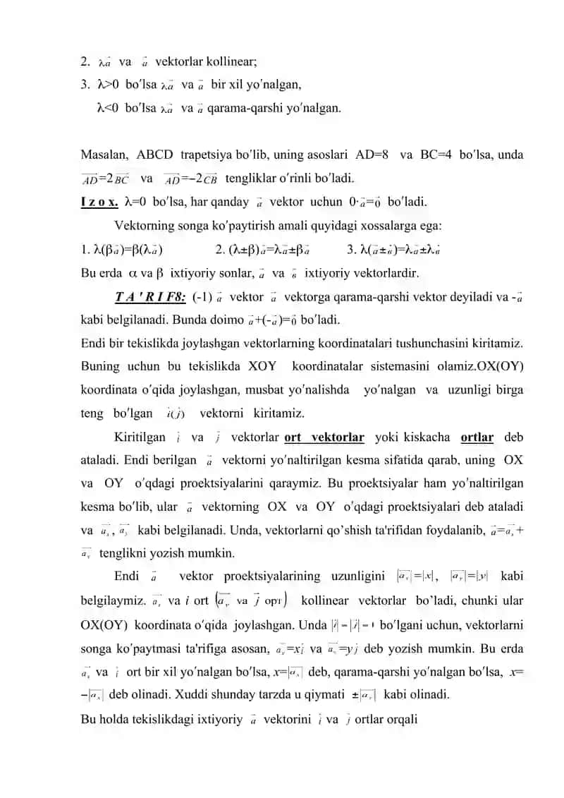 Vеktorlar va ular ustida amallar. 4
