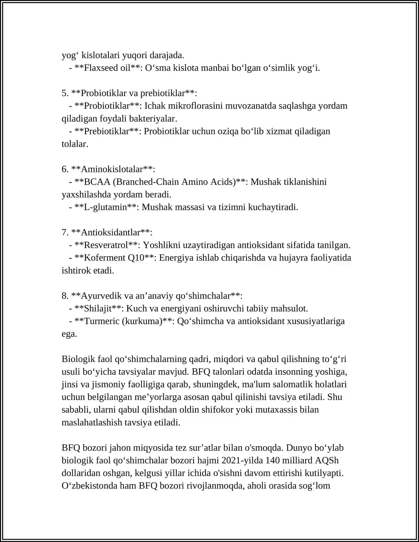 BIOLOGIK FAOL QOʻSHIMCHALAR YARATISH 4