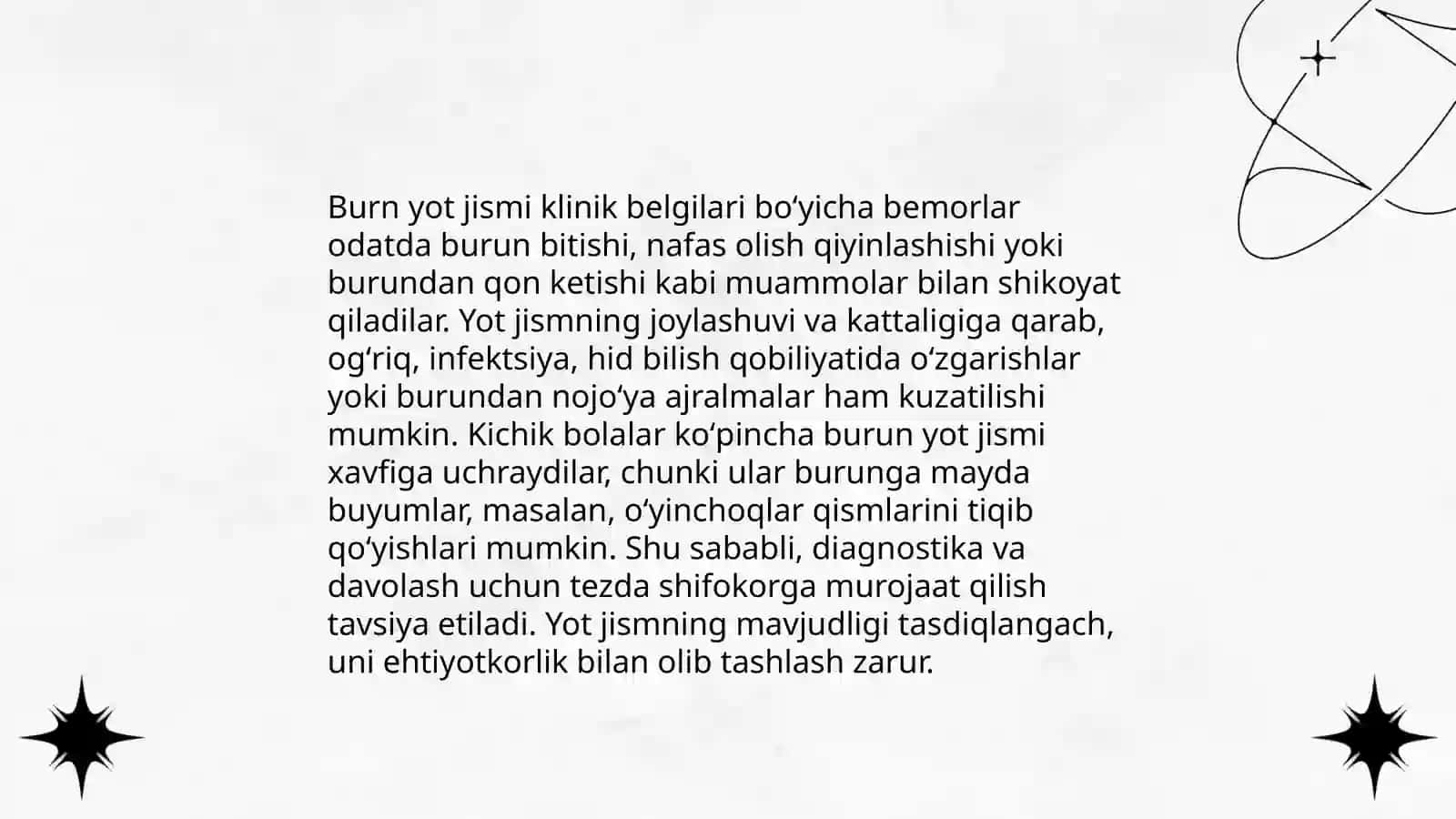Burun yot jismi etiologiyasi,klinikasi,tashxislash,differensial tashxislash,davolash 4