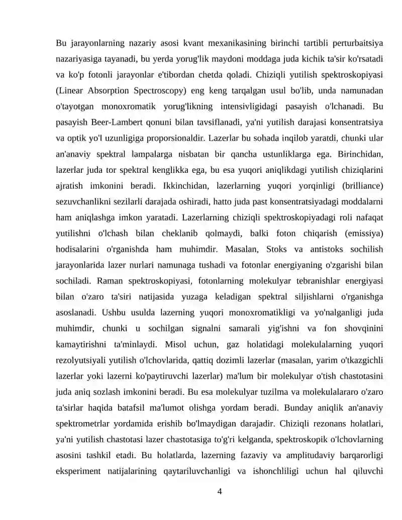 Chiziqli va nochiziqli lazerli spektroskopiya lazerlarni oʻrni 4