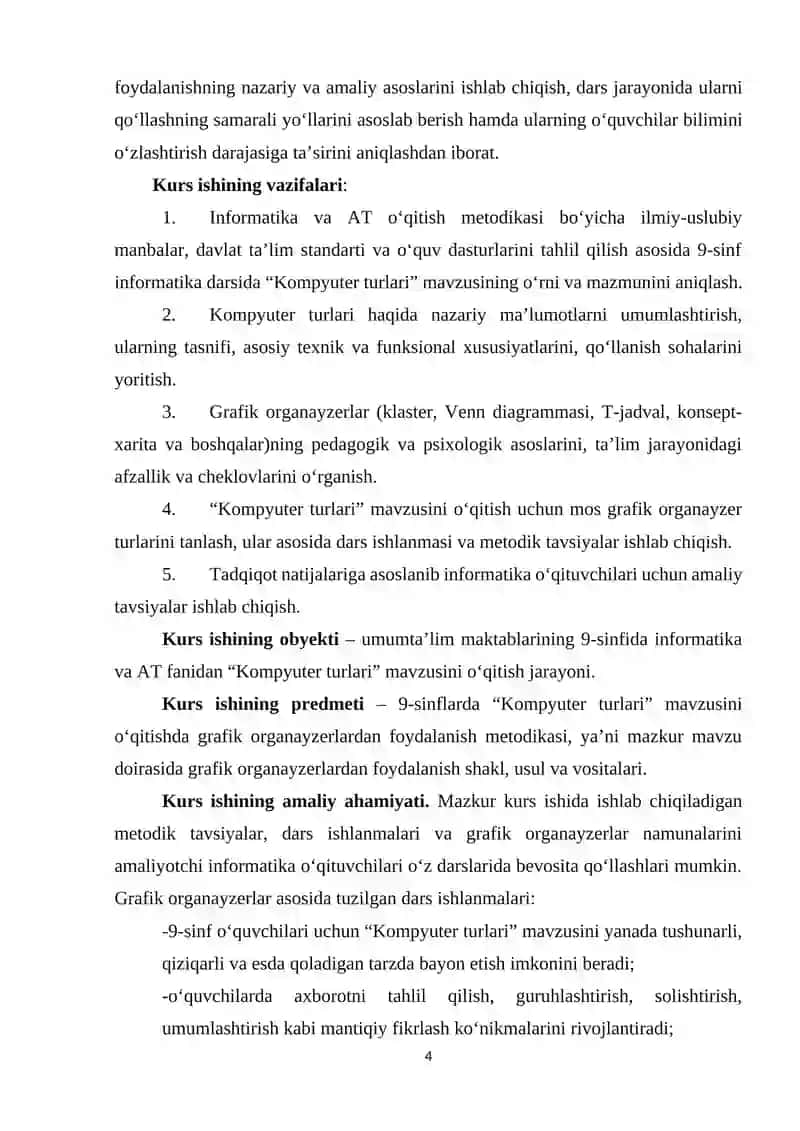 Informatika oʻqitish metodikasi fanidan 9-sinflarda “Kompyuter turlari” mavzusini oʻqitishda grafik organayzerlardan foydalanish 4