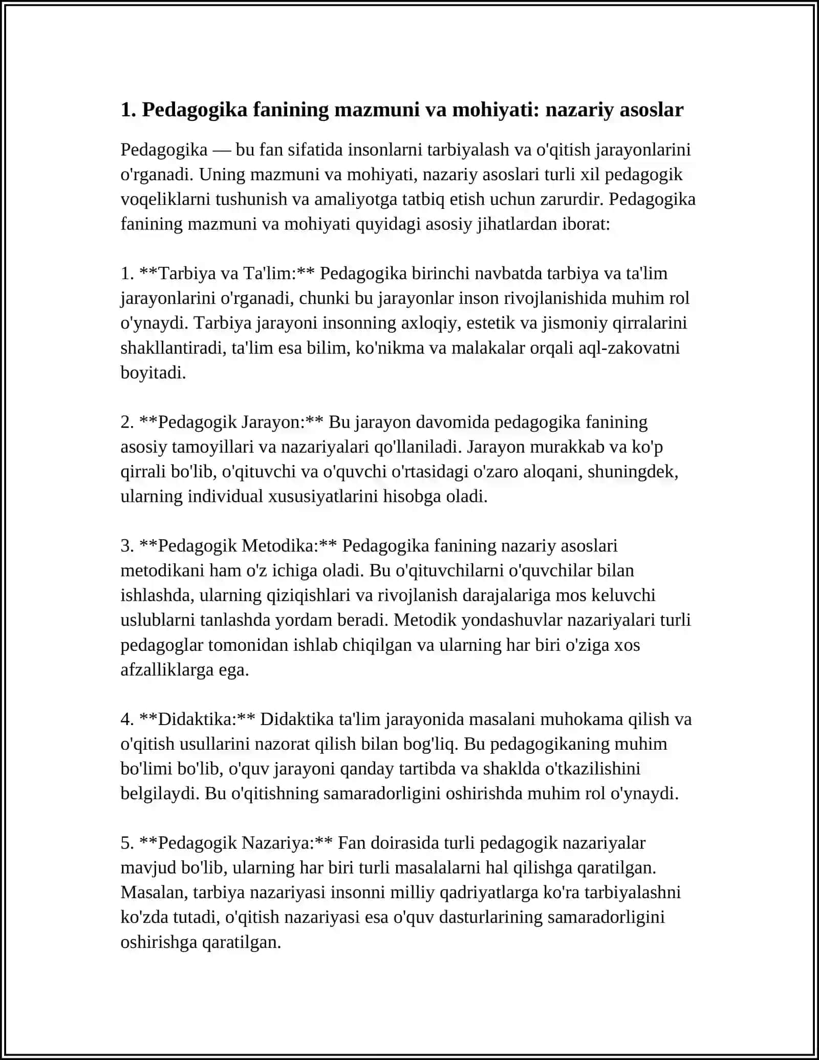 PEDAGOKIKA FANINING MAZMUNI VA MOHIYATI,PREDMETI 4