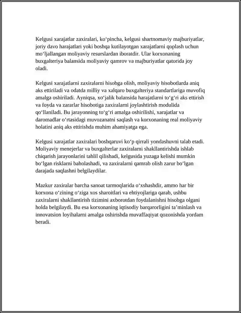 Kelgusi xarajatlar zaxiralari tushunchasi 4