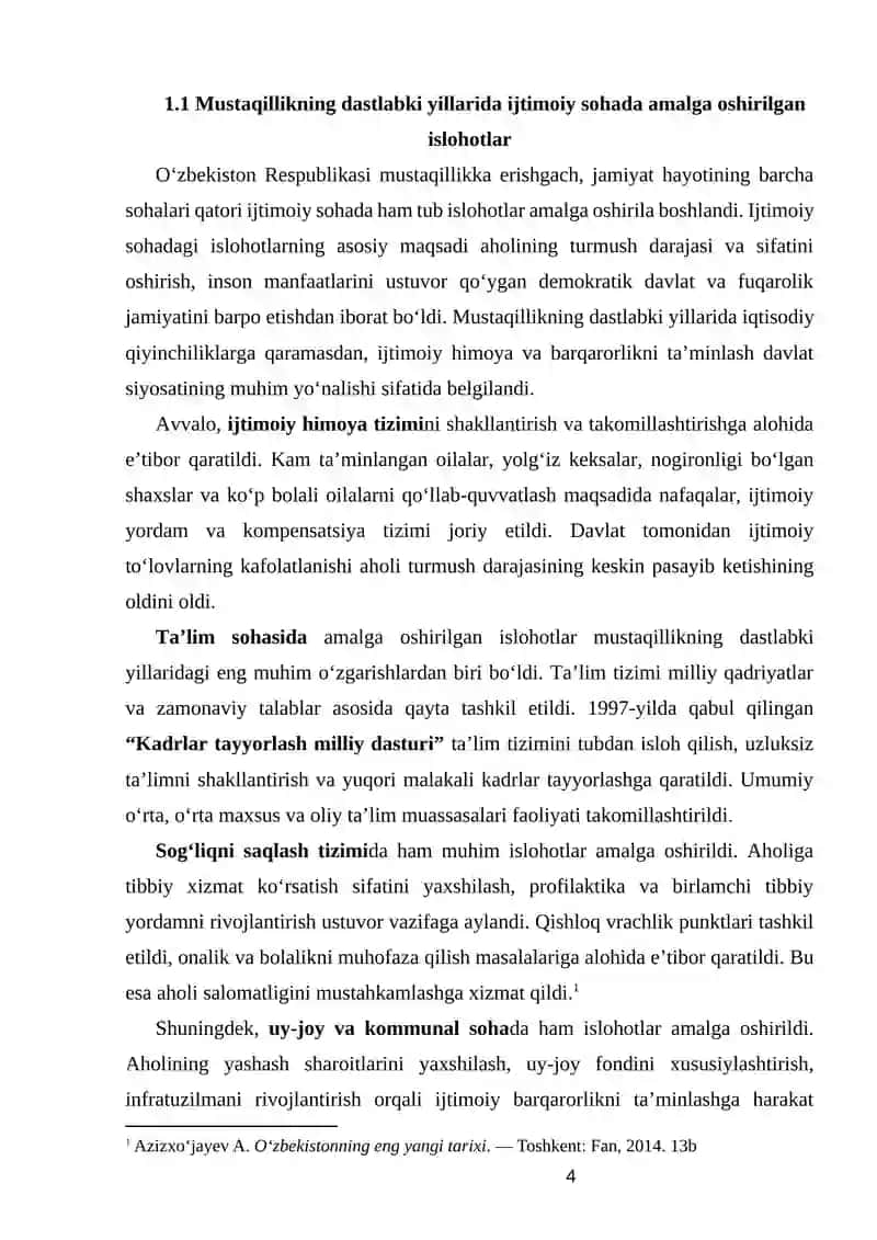 O‘zbekiston Respublikasi ijtimoiy sohada amalga oshirilayotgan islohotlar va ularning ahamiyati 4