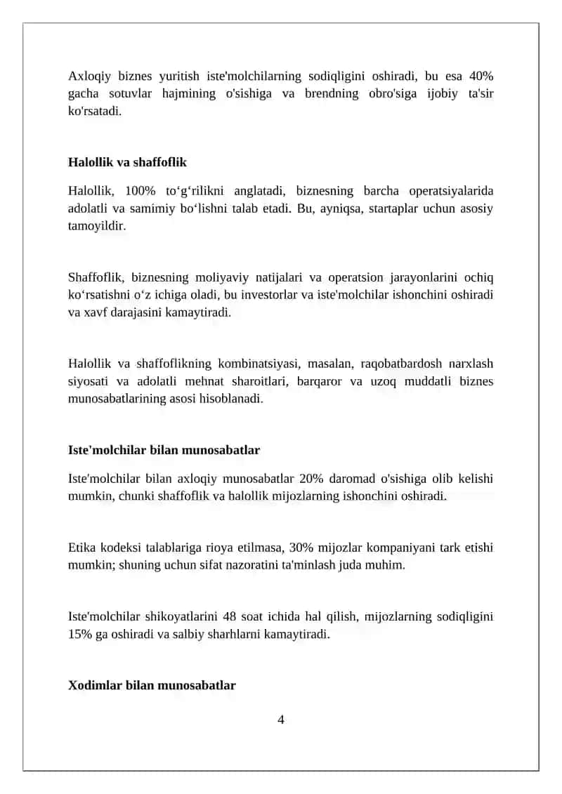 Tadbirkorlik faoliyatida biznes etikasining oʻrni 4