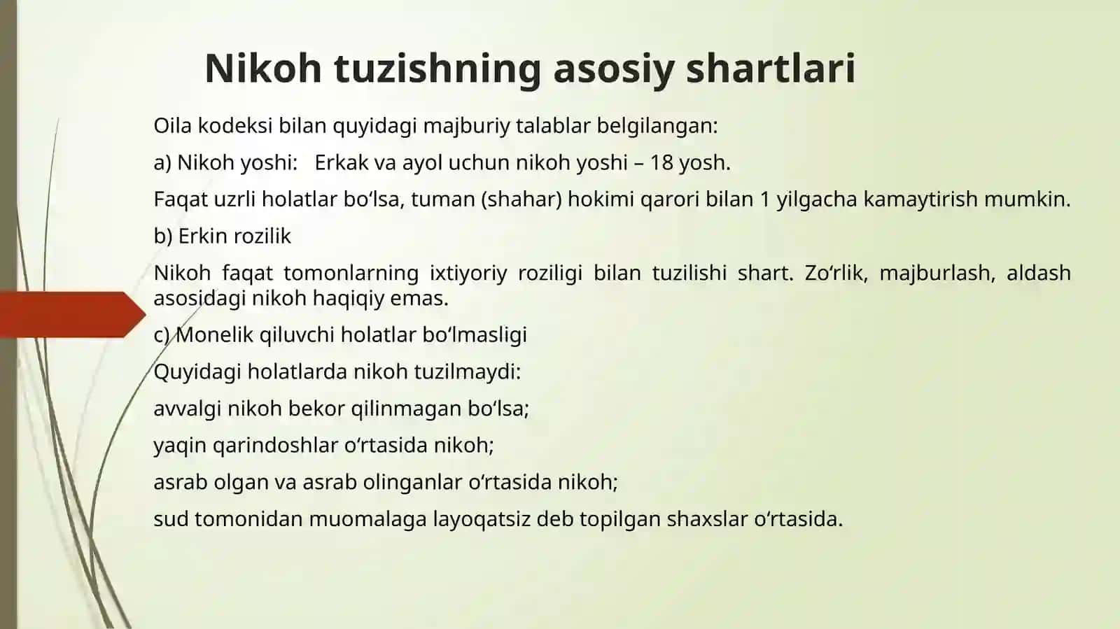 Nikoh yoshi to‘g‘risidagi qonunchilikni yoki nikoh tuzish tartibini buzish. 4