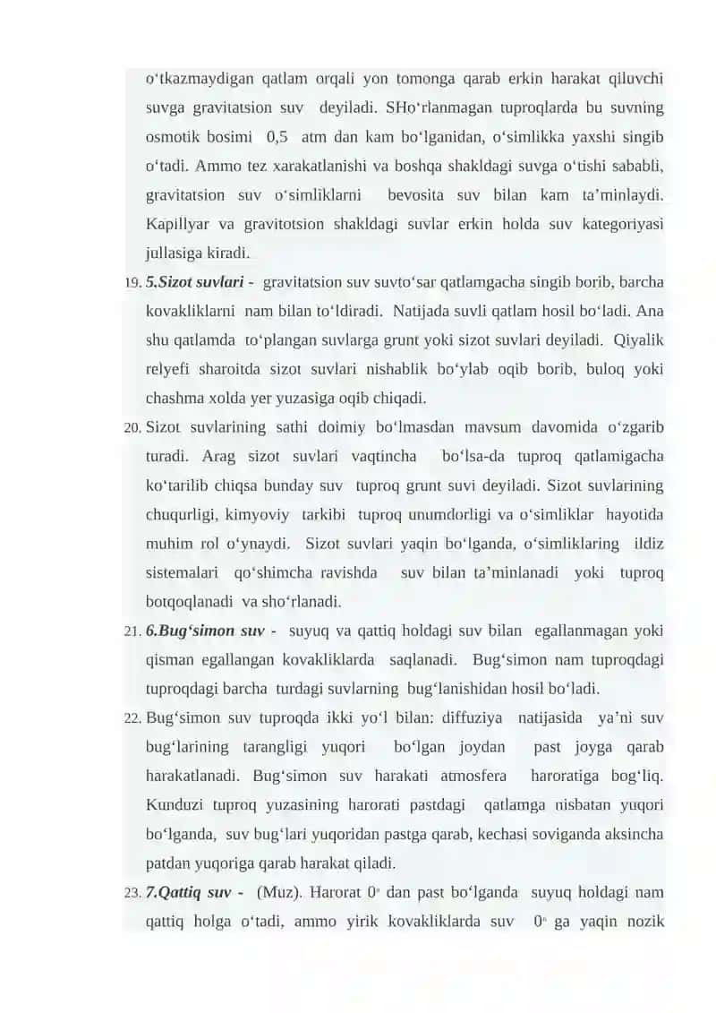 Tuproq suv rejimining irigatsion tipi va uning o’simlik rivojlanishiga ta’siri 4
