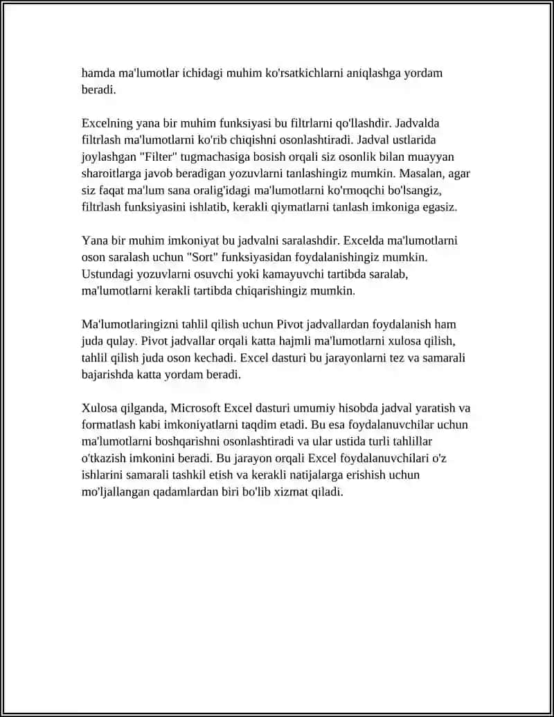 MICROSOFT EXCEL DASTURI IMKONIYATLARI 4