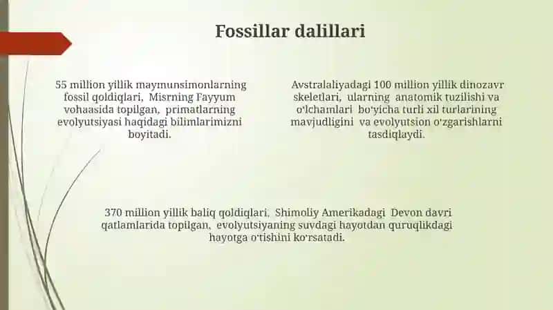 Evolutsion o‘zgarishlarning dalillar 4