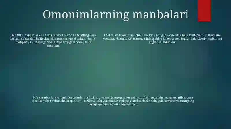 Omonimlar, Turlari Va Manbalari 4