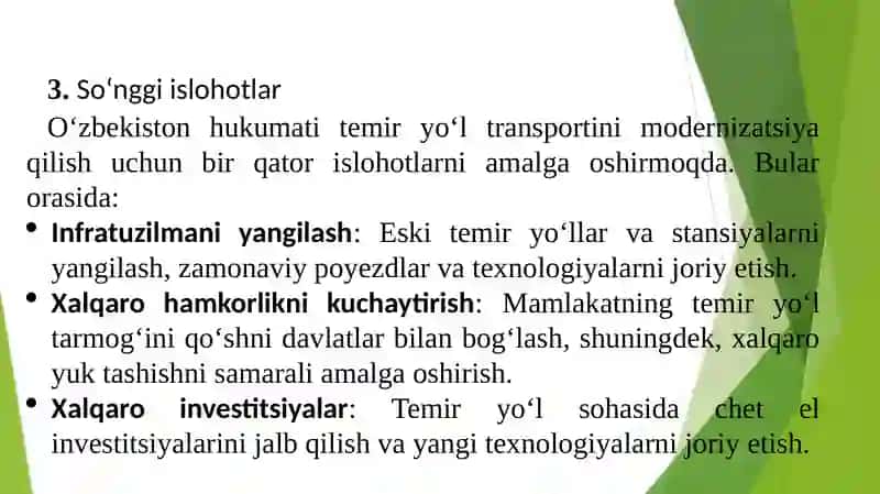 O‘zbekiston va xorijiy mamlakatlarda temir yo‘l transporti ishini o‘rganish 4