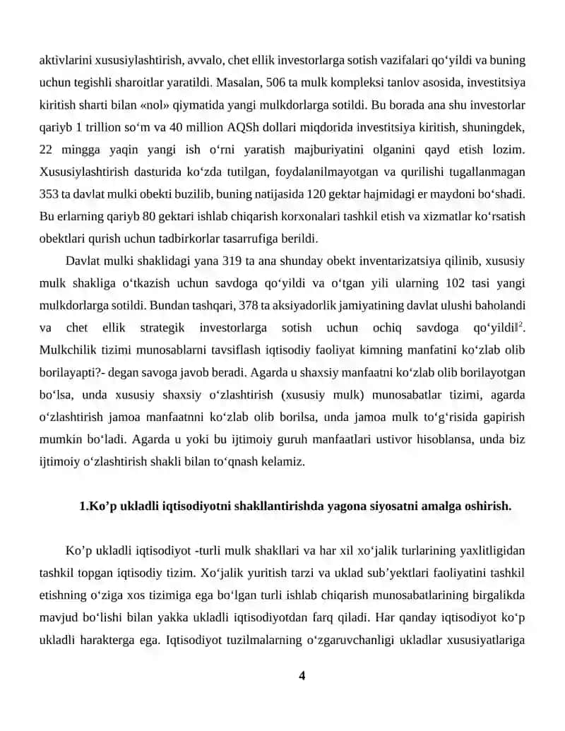 O'ZBEKISTONDA KO'P UKLADLI IQTISODIYOT VA MULKDORLAR SINFINING SHAKLLANISHI 4