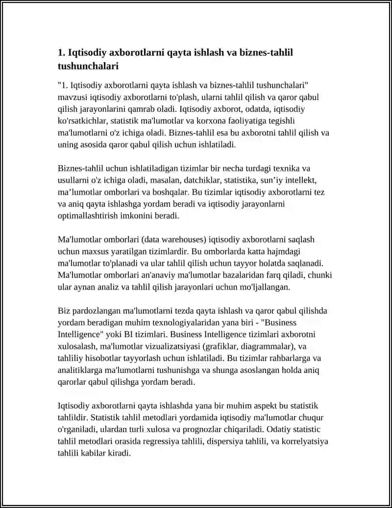 Iqtisodiy axborotlarni qayta ishlash va biznes-tahlil tushunchalari 4