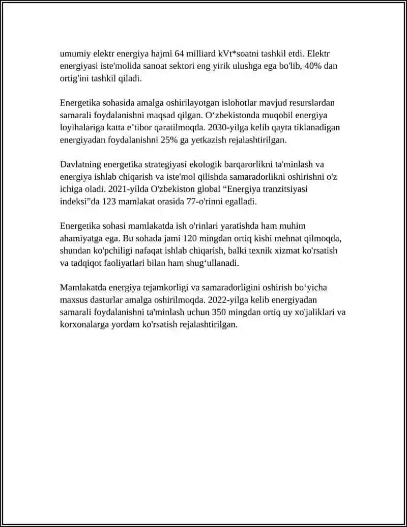 ENERGETIKA AHAMIYATI VA ENERGETIK RESURSLAR 4