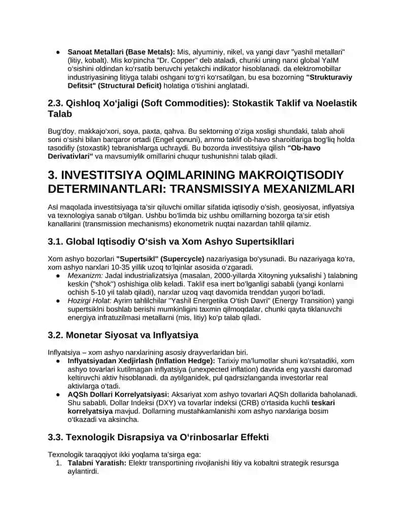GLOBAL XOM ASHYO BOZORLARI VA INVESTITSIYALARNING INSTITUTSIONAL DINAMIKASI: TANQIDIY TAHLIL VA AKADEMIK REKONSTRUKTSIYA 4